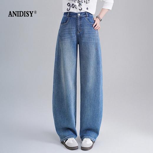 时尚高腰拉链前捏褶后加袋盖弯刀牛仔裤 商品图0