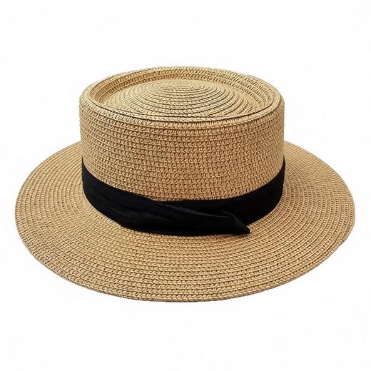 新款法式平顶草帽女大头围海边沙滩礼帽编织防晒太阳帽子夏季 商品图4