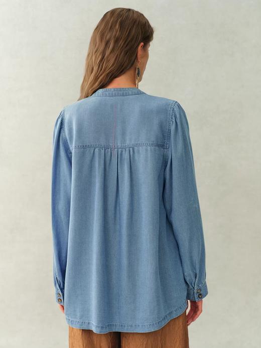 Fab*同款水洗浅蓝法式褶皱天丝牛仔衬衫 商品图4