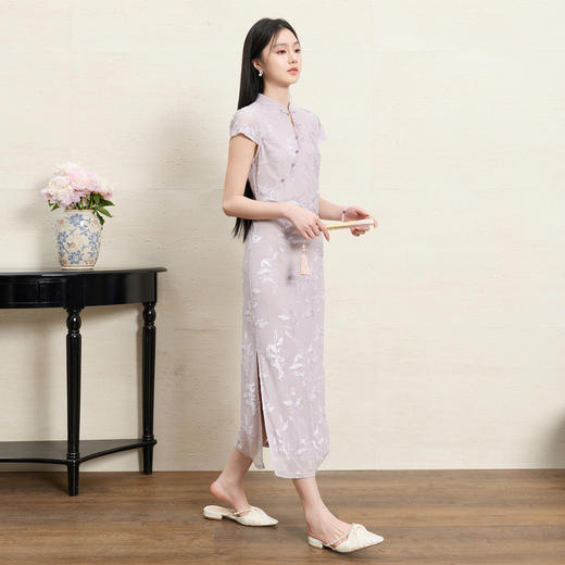 【紫陌红尘】三彩2026夏季新款新中式连衣裙修身直筒长裙C 商品图1
