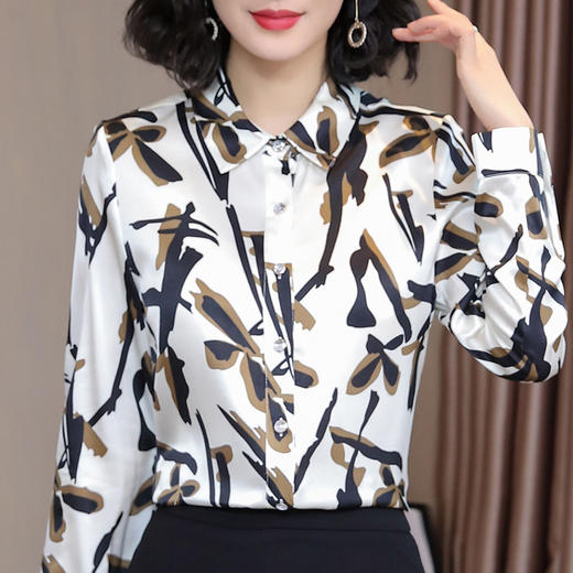 丁摩 弹力缎重磅真丝衬衫女长袖上衣LS01 商品图3