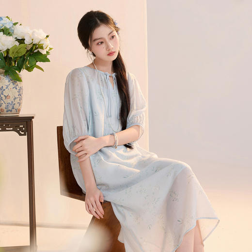 【空谷幽兰】三彩2026夏季新款莱赛尔印花连衣裙吊带裙两件套C 商品图3