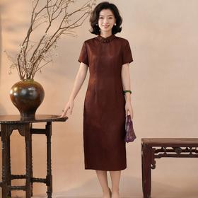 西子/红颜旧28姆米桑蚕丝非遗香云纱红云纱桑波缎旗袍/QPTJ1073