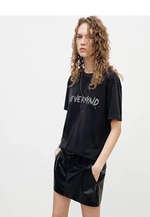 F033169春夏新品棉质雪花纹理美式印花宽松做旧水洗圆领短袖T恤 商品图8