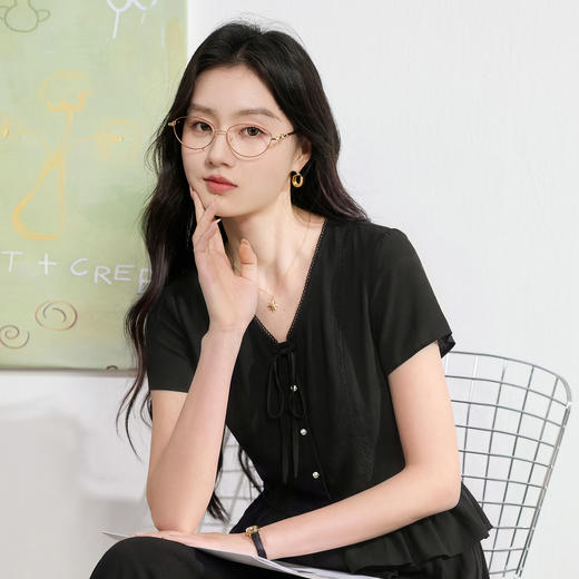 【醋酸】三彩2026夏季新款套装V领衬衫上衣半身裙A字长裙两件套S 商品图1