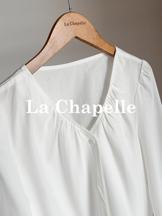 专柜实拍【天丝+亚麻+棉】拉夏贝尔/La Chapelle气质V领排扣两侧系带设计简约净版显瘦长袖衬衫 商品图10