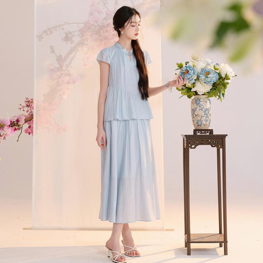 【沧海蓝田】三彩2026夏季新款假两件连衣裙新中式A字长裙C 商品图2