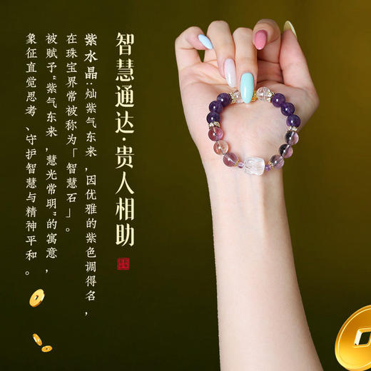 【祈愿吉品】「紫星来财」紫水晶貔貅手链串财神白水晶高级旺百搭 商品图2