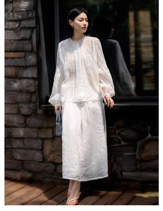 等风吹过重工镂空花边亚麻棉唯美衬衫 商品图10