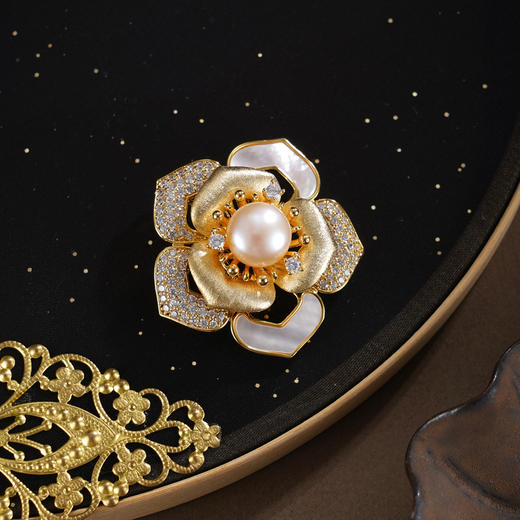 子佩集【‌芳华蕴福】珍珠惜王妃胸针【XXXZ279】镀金五瓣花2602 商品图0