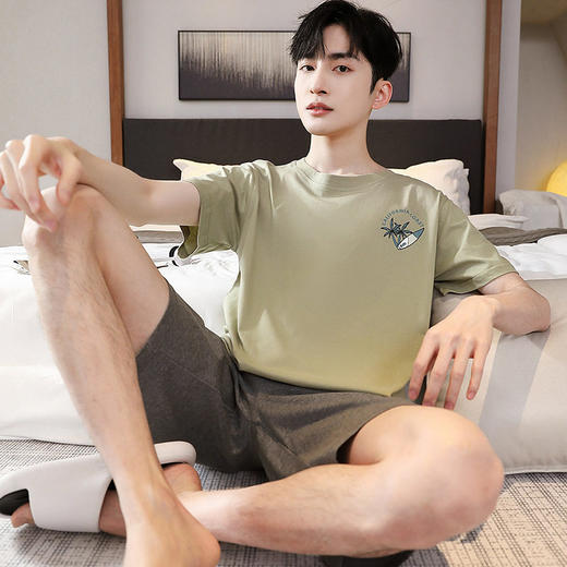 睡衣男士夏季纯棉短袖短裤套装时尚休闲凉爽中青年可外穿家居服   JL-YS9014 商品图3