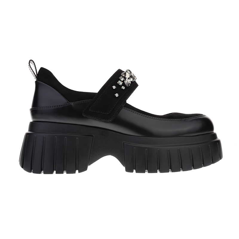 sheme皮料拼接水晶条带点缀超轻厚底时尚舒适女士玛丽珍鞋可定制