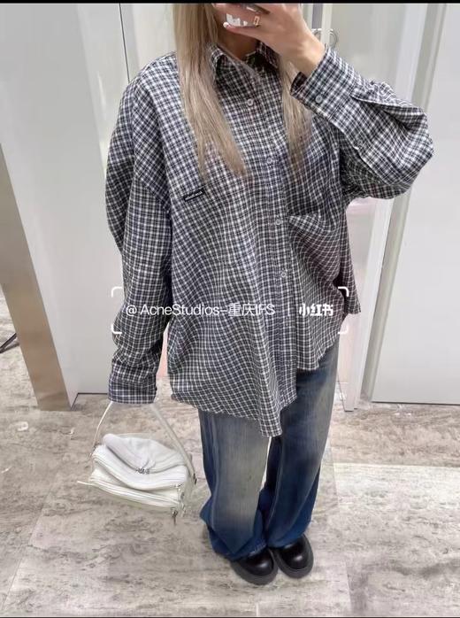 F0331131左胸袋logo徽标韩系慵懒风薄款格子宽松休闲外套长袖衬衫 商品图6