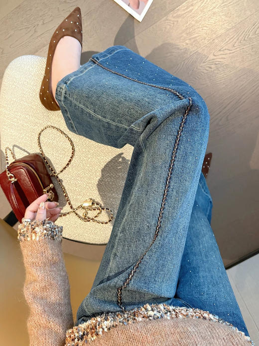 欧货立体拼接麦穗烫钻满天星阔腿牛仔裤 商品图6