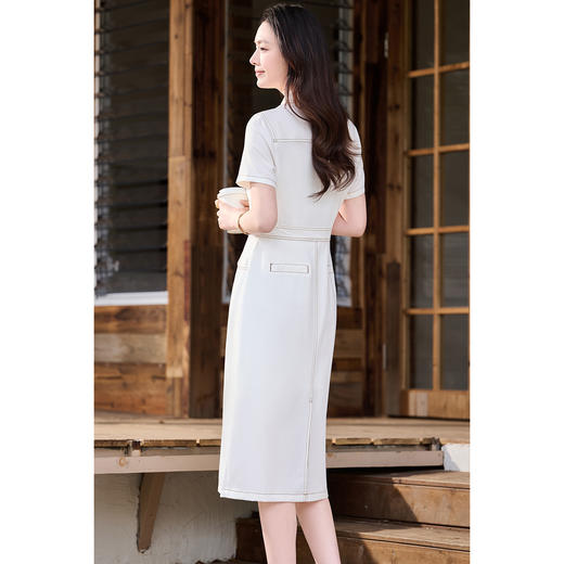 米思阳2026夏季新款时尚通勤短袖连衣裙Polo领设计收腰衬衫裙2439/1049 商品图3
