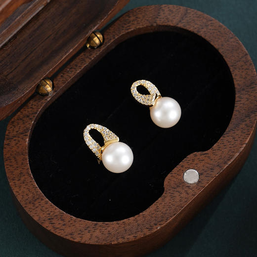 子佩集【温柔守候】银S925珍珠惜王妃耳钉【E4969】双色丝带环形2602 商品图1
