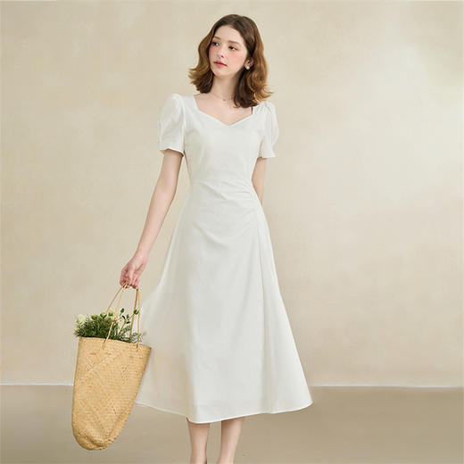 【限时秒杀】【白月光初恋裙】气质泡泡袖连衣裙女夏季捏褶收腰长裙LXD50591 商品图1