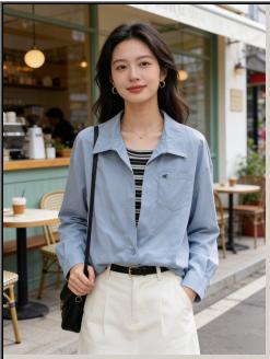 647038时尚假两件款衬衫 前短后长款 商品图2