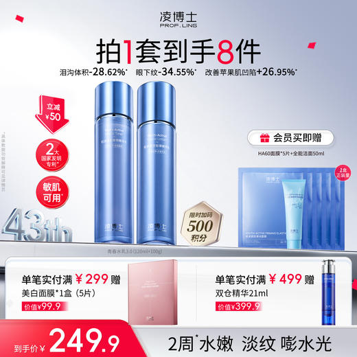 【品牌周年庆】凌博士青春水乳3.0升级款/全能洁面，全分子量玻尿酸 商品图0