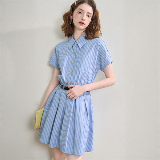 复古英伦风条纹文艺感翻领衬衫裙女春季学院风短裙连衣裙LXD50958 商品图3