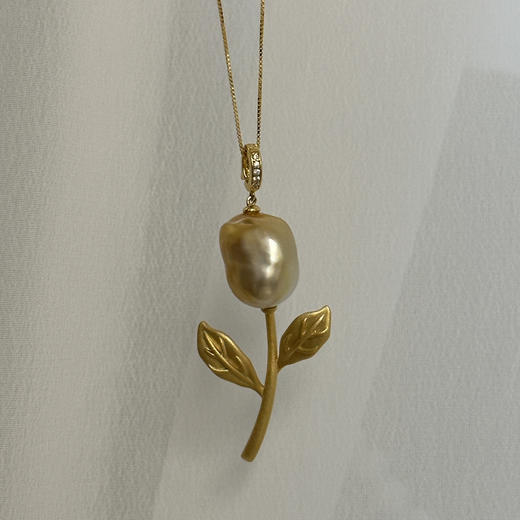 玫瑰花吊坠 南洋金珠巴洛克 13-14mm chao美光泽，带渐变色 925纯银镀金配件 商品图4