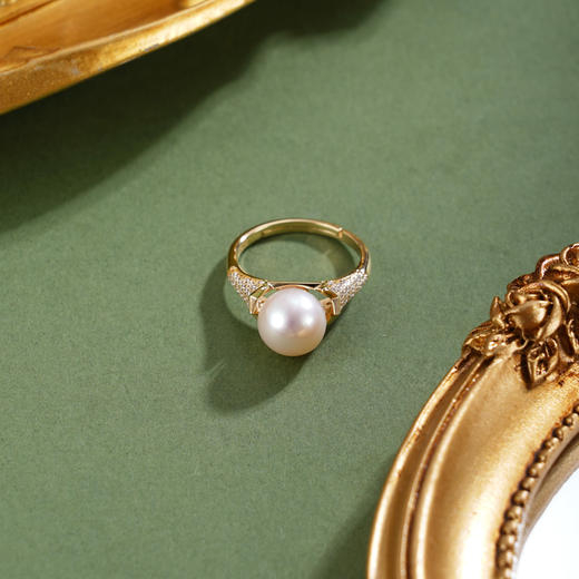 子佩集【悦光凝华】银S925珍珠惜王妃戒指【R1826】镀金三角托2602 商品图1