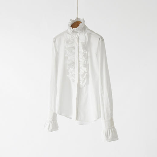 「高货yn」全新升级【铂金会员257/天猫339/差价82】(12252)洛诗琳气质通勤白衬衫2026春季新品纯棉荷叶边长袖上衣 商品图0