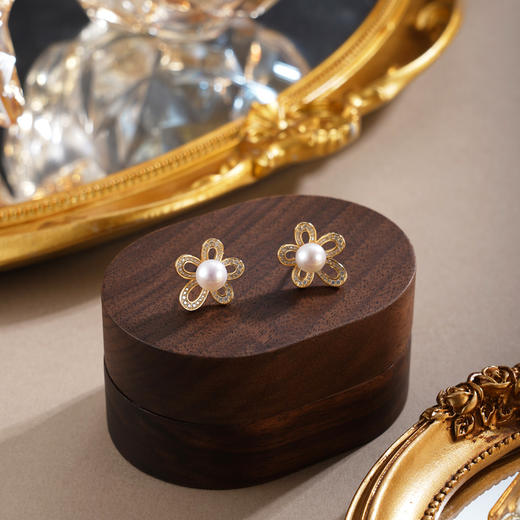 子佩集【花眠梦境】银S925珍珠惜王妃耳钉【E4945】双色五瓣花2602 商品图3