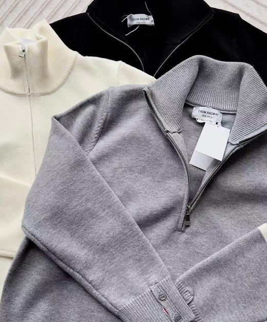 F0331120半高领袖子四道杠半拉链长袖毛衣套头衫针织衫 商品图4