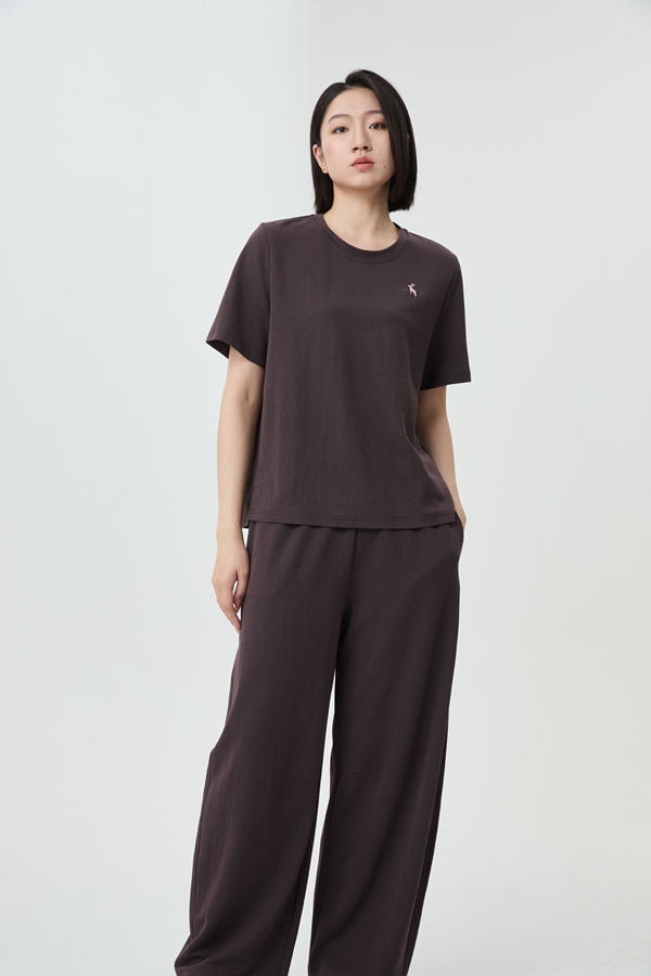 【必入新面料 含亚麻纤维】水淼大码女春夏2026纯棉宽松百搭刺绣T恤2134