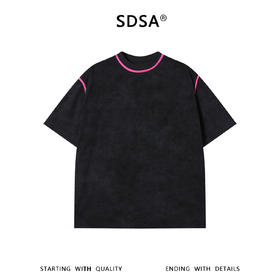 SDSA男装2026新款高贵轻奢日系简约撞色织带圆领短袖T恤百搭上衣