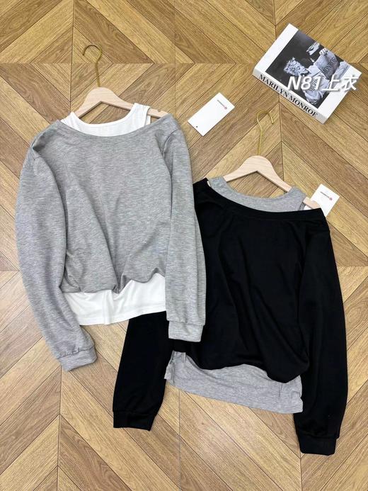 F033153一包2件装春夏季新款女士假两件小心机两穿可平肩穿长袖卫衣 商品图3
