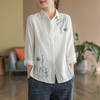 百媚生 棉麻长袖衬衫宽松百搭花卉刺绣衬衣JYT211 商品缩略图1