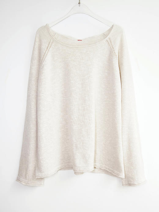 托斯卡纳的艳阳·棉麻丝卷边领镂空插肩长袖针织衫 商品图4