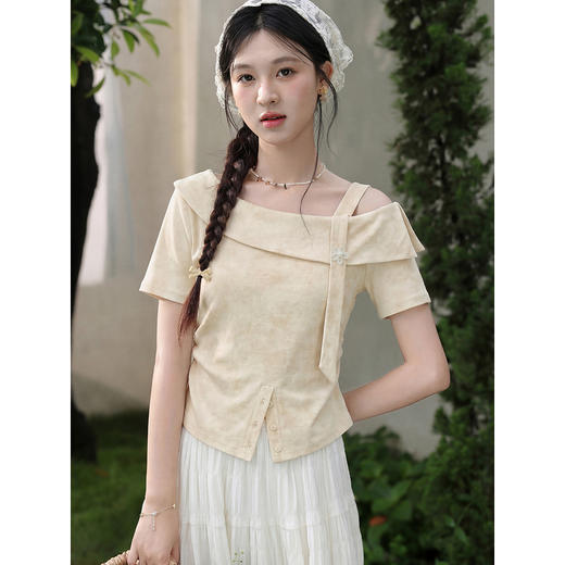 鹿向南【0402/20:00新品前1小时7折限量100件】杏色T恤 商品图3