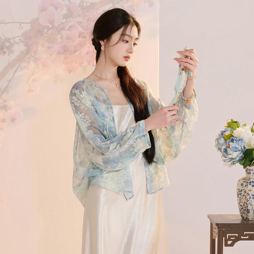 三彩【烟雨入画】2026夏季新款新中式印花烧花宽松小衫衬衣上衣C 商品图3