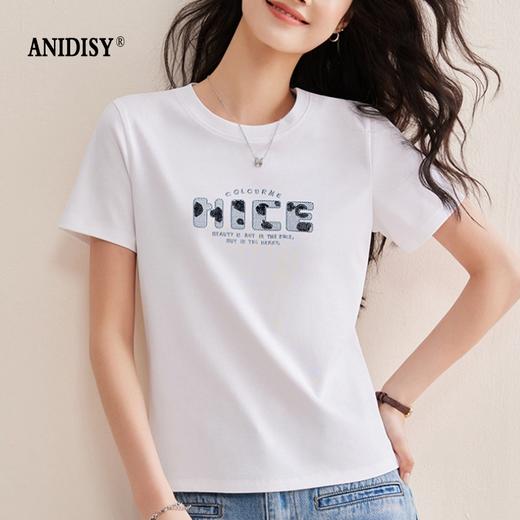 丝免烫抗皱80支长绒丝光棉丝滑凉感圆领短袖字母刺绣套头T恤 商品图2