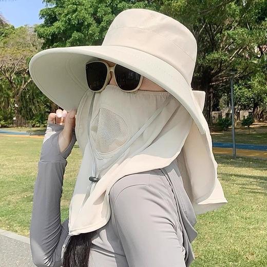 户外全脸防晒遮脸护颈一体采茶养蜂女夏季透气面罩遮阳帽大檐 商品图1