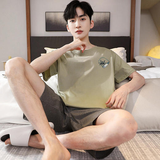 睡衣男士夏季纯棉短袖短裤套装时尚休闲凉爽中青年可外穿家居服   JL-YS9014 商品图1