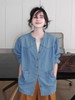 Fab*同款水洗浅蓝法式褶皱天丝牛仔衬衫 商品缩略图8