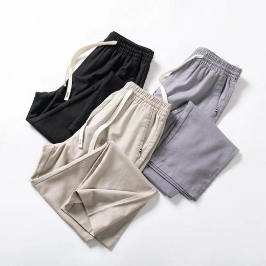 F033129夏季小直筒百搭圣品棉麻纯色简约松紧腰男士宽松休闲棉麻长裤 商品图8