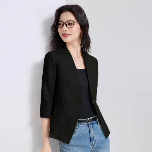 「自」全新升级【铂金会员146/天猫199/差价53】(10659)洛诗琳气质中袖西装外套女2026春夏新款高端收腰显瘦短外套 商品图2