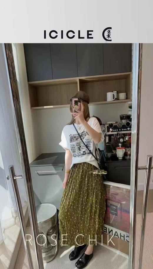 F033116春夏新款时尚休闲百搭橄榄绿碎花压褶高腰A字大摆廓形半身裙 商品图12