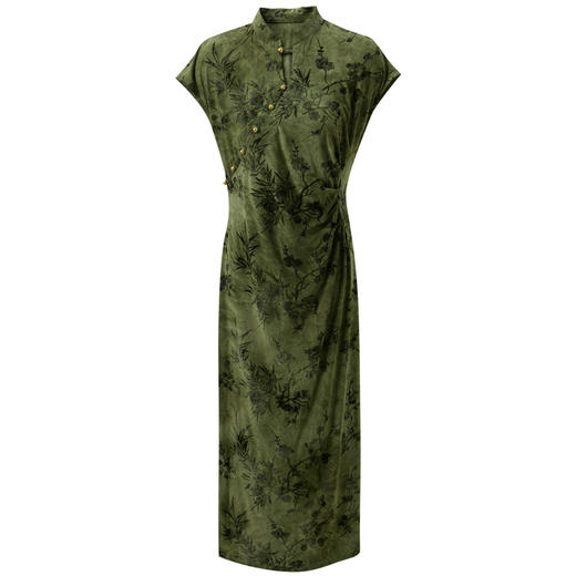 三彩2026夏季新款新中式连衣裙植绒印花长裙立领旗袍裙M 商品图4