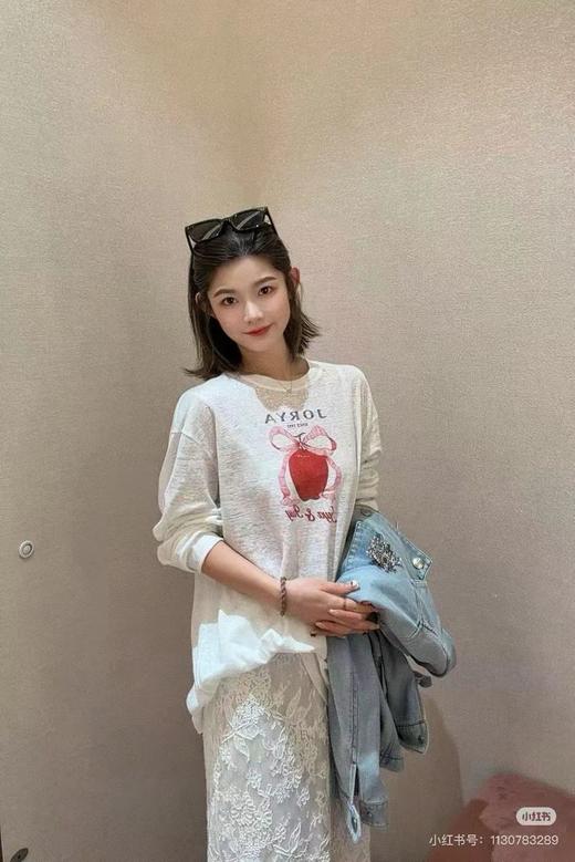 F033155春夏季新款软糯亲肤百搭减龄防晒苹果印花长袖T恤 商品图6