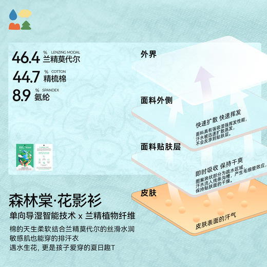 【云雨山林花影衫】森林棠26夏款吸湿排汗遇水生花儿童短袖T恤40162536 商品图4