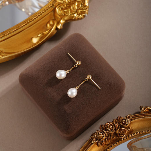 子佩集【静谧摇曳】银S925珍珠惜王妃耳钉【E4287】双色链条吊球2602 商品图3