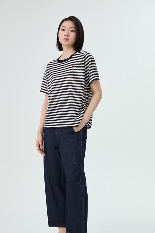 水淼2026春新款时尚百搭条纹刺绣抽绳针织上衣2423 商品图0