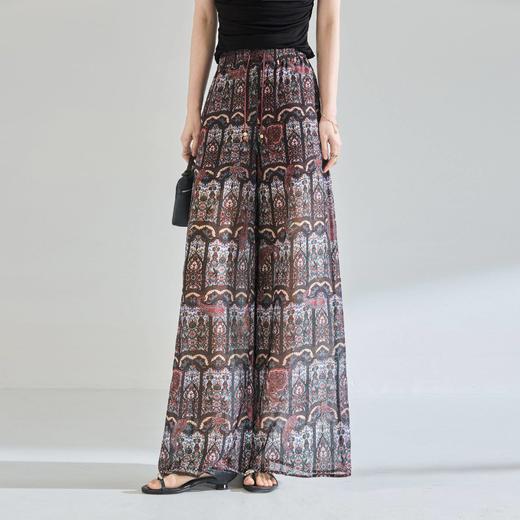 「高货sh」全新升级【铂金会员257/天猫339/差价82】(04021)洛诗琳气质印花裙裤2026春夏度假风高腰抽绳阔腿休闲长裤 商品图0