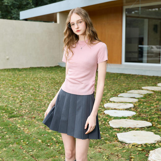 三彩2026春季新款修身短款套头针织衫立领短袖收腰毛衫纯色气质Z 商品图1